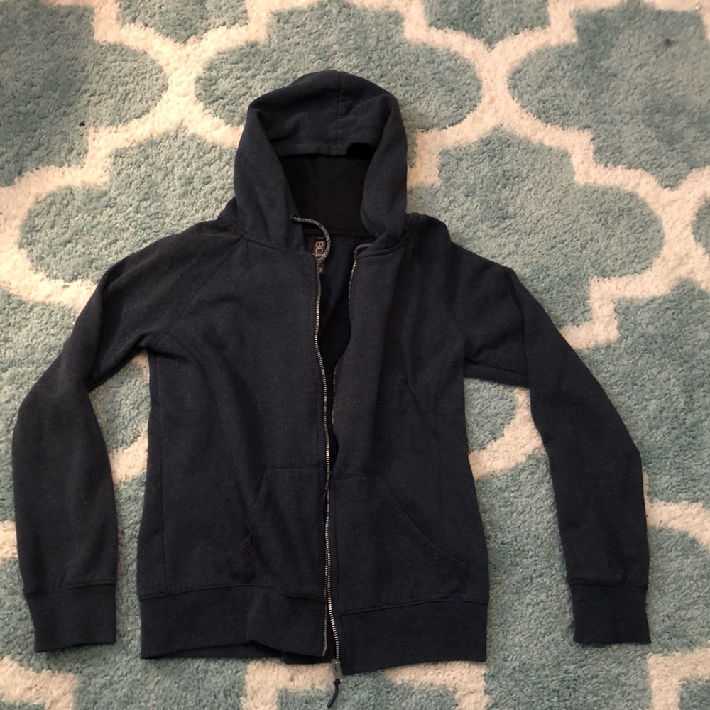 Size large blue zip up hoodie with thumb holes